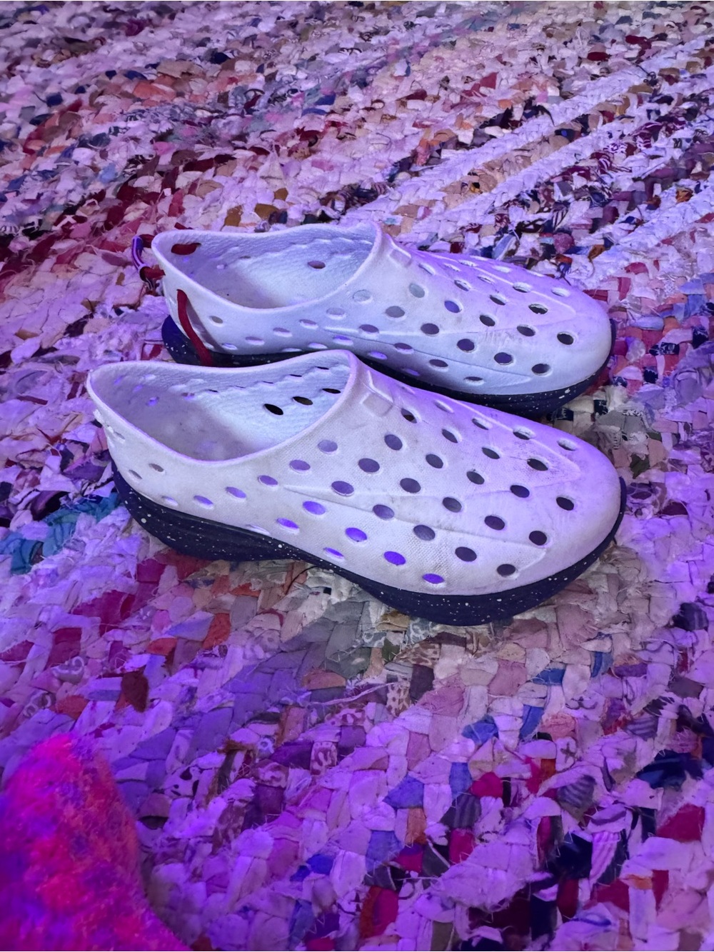 Kids White Ventilated Slip-On Sneakers with Speckled Black Sole